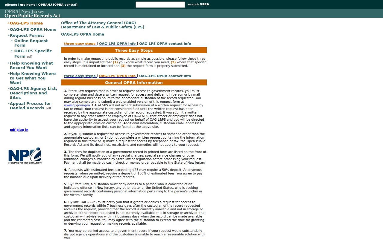 New Jersey arrest records Department of Law and Public Safety OPRA
