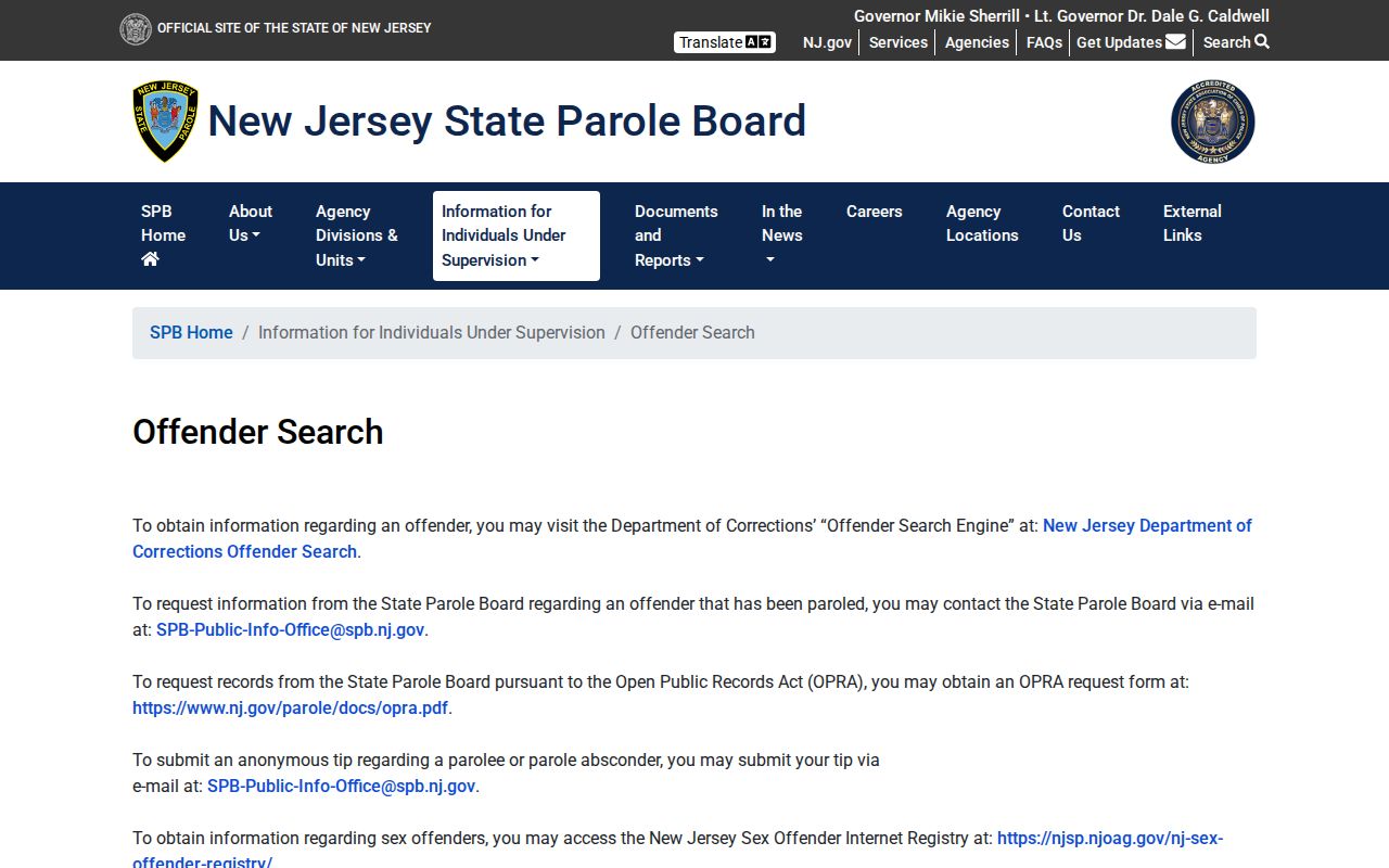 New Jersey criminal record parole status channels
