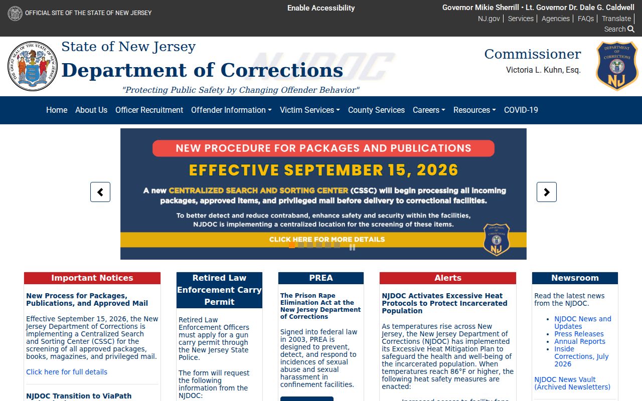 New Jersey criminal records Department of Corrections services