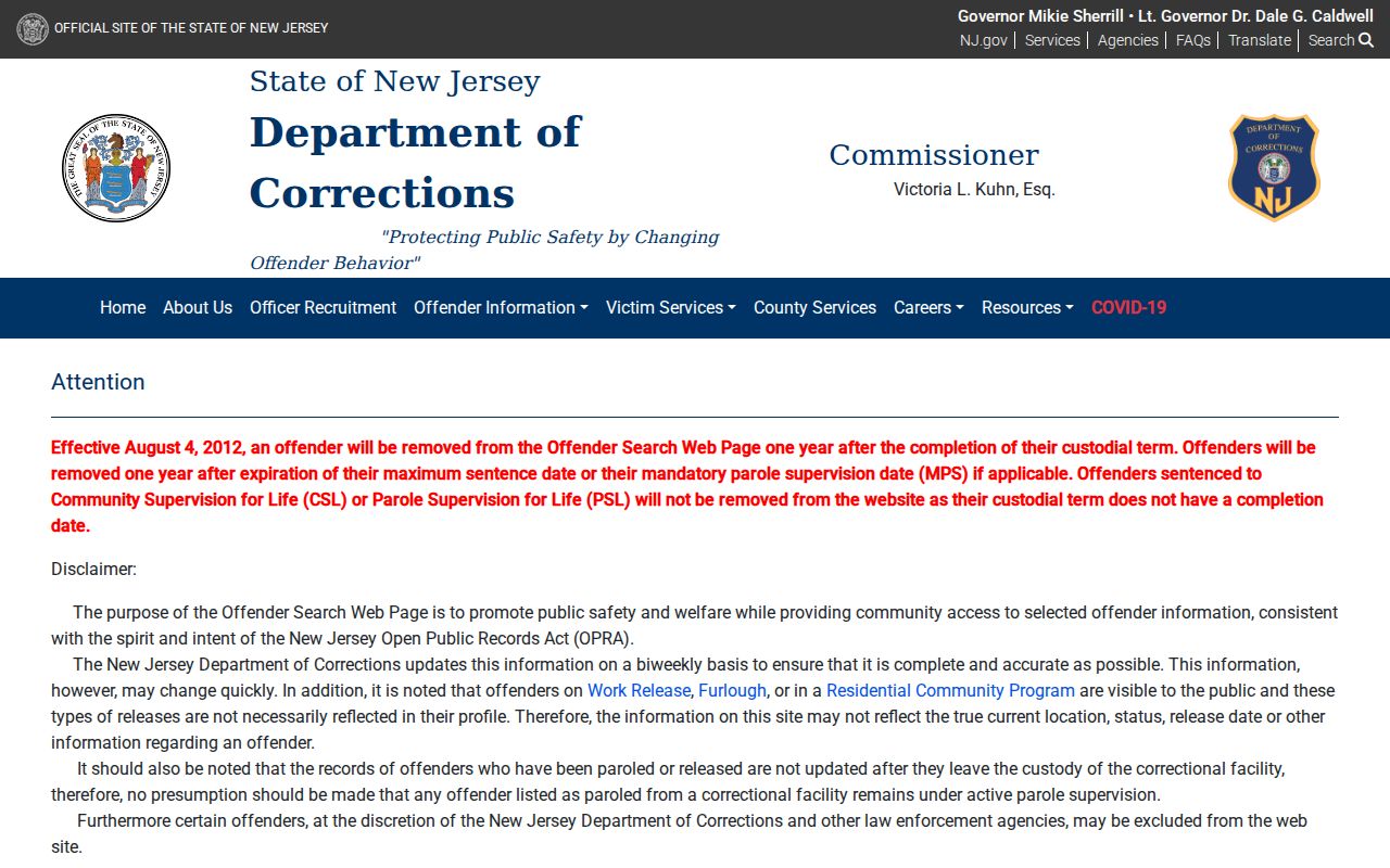 New Jersey criminal records NJDOC offender search